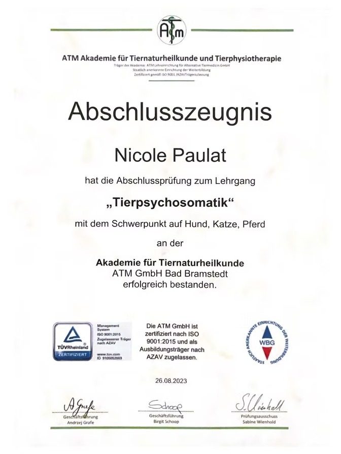 Abschluss Tierpsychosomatik